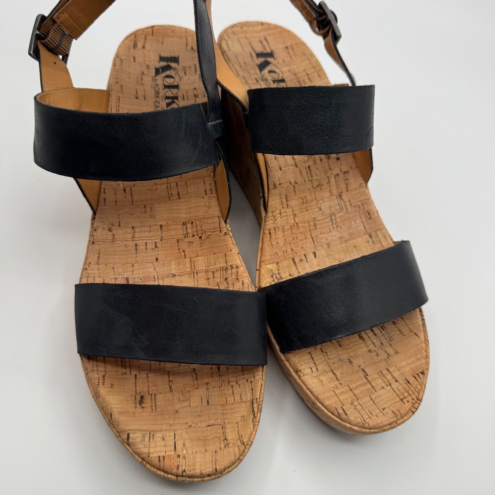 Korks by Kork-Ease Black Leather Cork Wedge Platform Sandals Size 11 - Picture 5 of 7